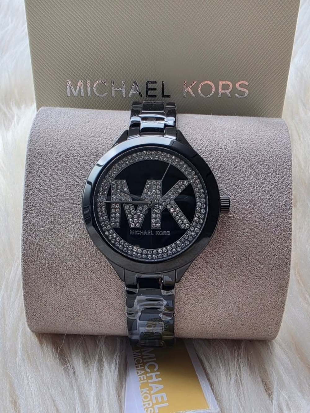 Michael Kors Women's Black Glitz MK Logo Bracelet Watch Original Brand New